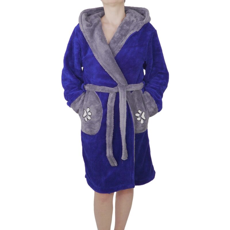 Halat baie dama, model Mrs. B, MENZ®, bumbac, buzunare, cordon in talie, urechi, indigo/gri deschis, S