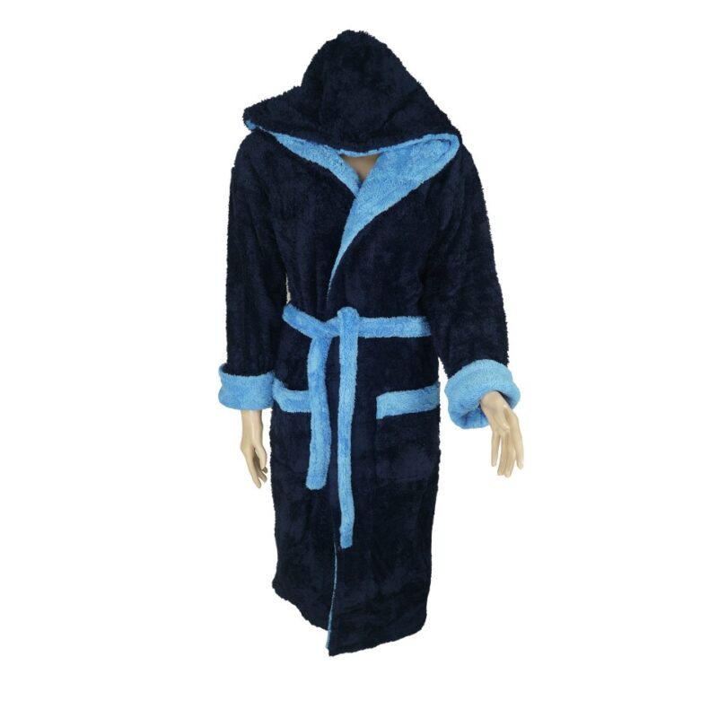 Halat baie barbati, Gold, model STM, bumbac, buzunare, gluga, lung, bleumarin/albastru, 2XL