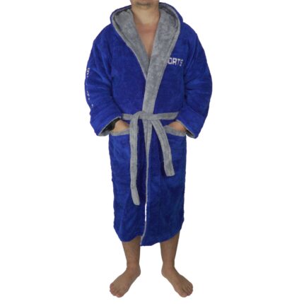 Halat baie barbati, model M.Sports, MENZ®, bumbac, buzunare, cordon, gluga, albastru electric-gri, XL-2XL