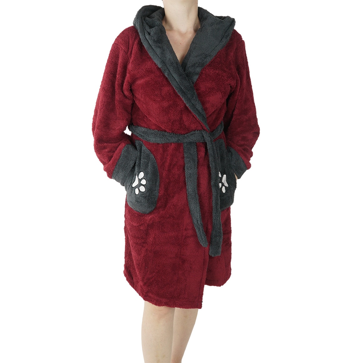res_572adc61c1249419fd929529b4071b3e Halat baie dama, model Mrs. B, MENZ®, bumbac, buzunare, cordon in talie, urechi, visiniu-gri, XL