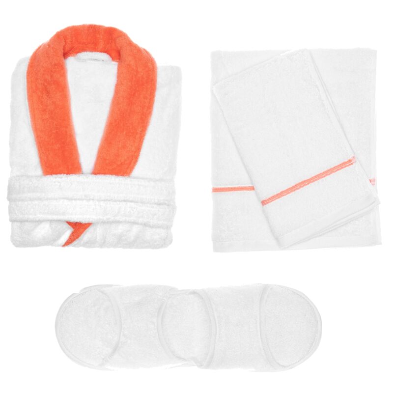 Set de baie Square Nature, bumbac organic, 4 piese, Femei, Alb/Portocaliu