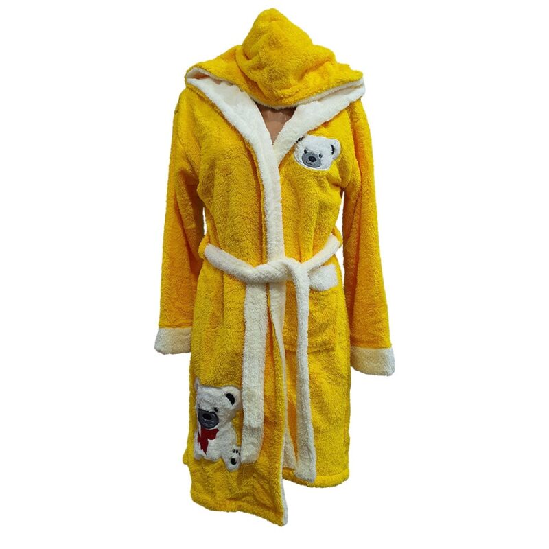 Halat baie, dama, model bear yellow, galben/alb, buzunar, cocolino, gluga, L