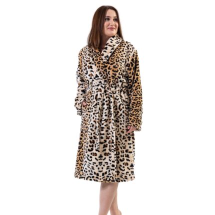 Halat baie, dama, Vienetta, Soft & Pure, model Panterra, buzunare, cocolino, lung, bej/maro, 3XL