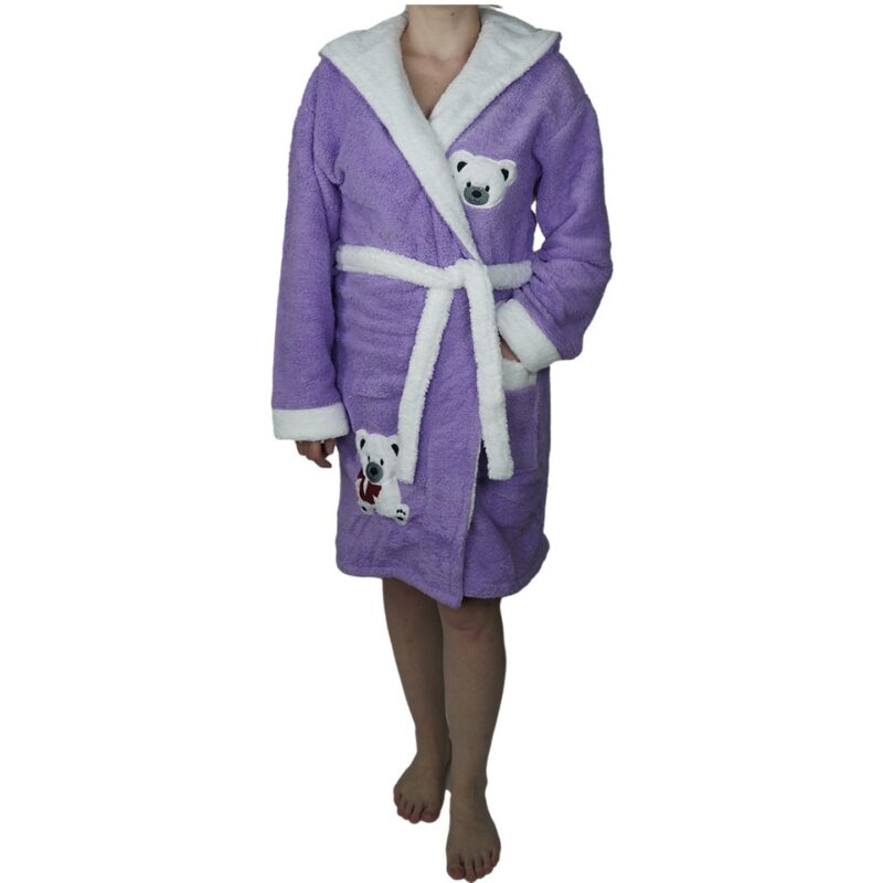 Halat baie, dama, model bear blue, buzunar, cocolino, gluga, lila/alb 2XL