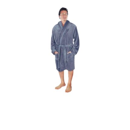 Halat de baie, NY Threads, cu guler sal si cordon, din fleece, moale si confortabil, marimea L, Gri albastrui