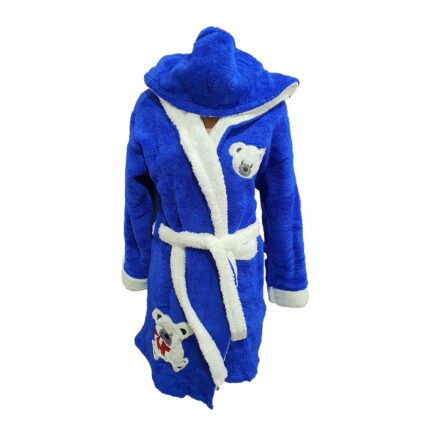 Halat baie, dama, model bear blue, buzunar, cocolino, gluga, albastru/alb S