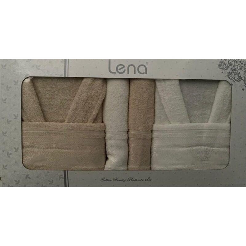 Set Lena 2 halate + 4 prosoape, bej + alb