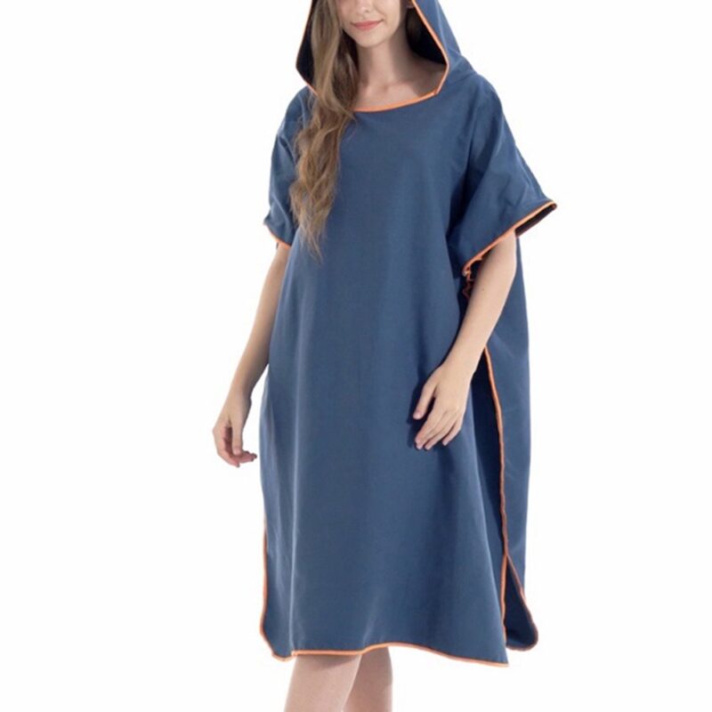 Halat baie poncho, ultralight, uscare rapida, albastru inchis, 110x90cm