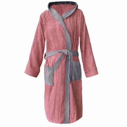 Halat de baie din tesatura Homelevel, XL, Roz / Gri, Bumbac organic, 54856.33.4