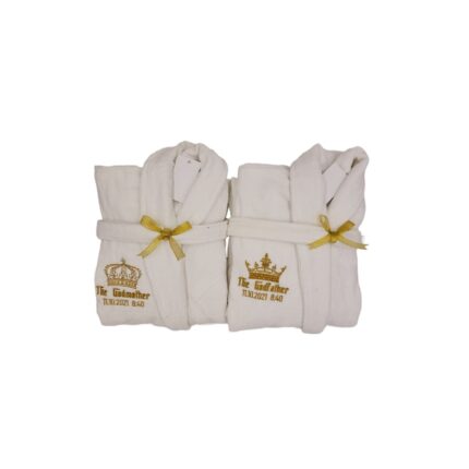 Set 2 Halate de baie personalizate Godfather&Godmather, Albe, Bumbac, Brodate