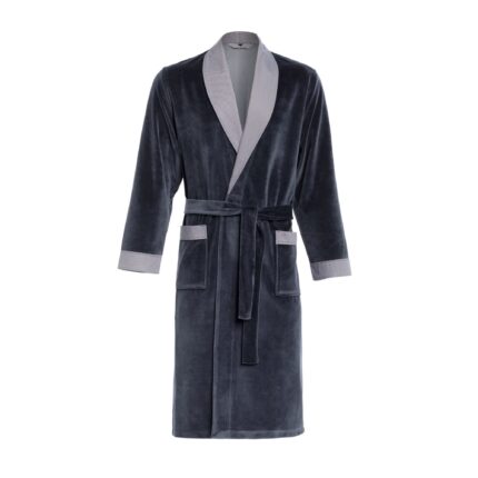 Halat de baie barbatesc, Revise, Velur/Bumbac, Elegant, Negru, Masura XL