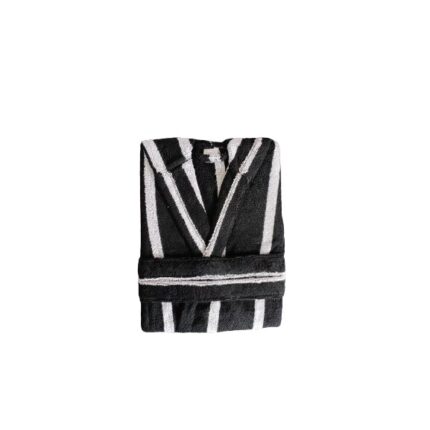 Halat cu dungi, pentru copii, cu gluga, 100% bumbac, culoare negru, marime 6/8 ani