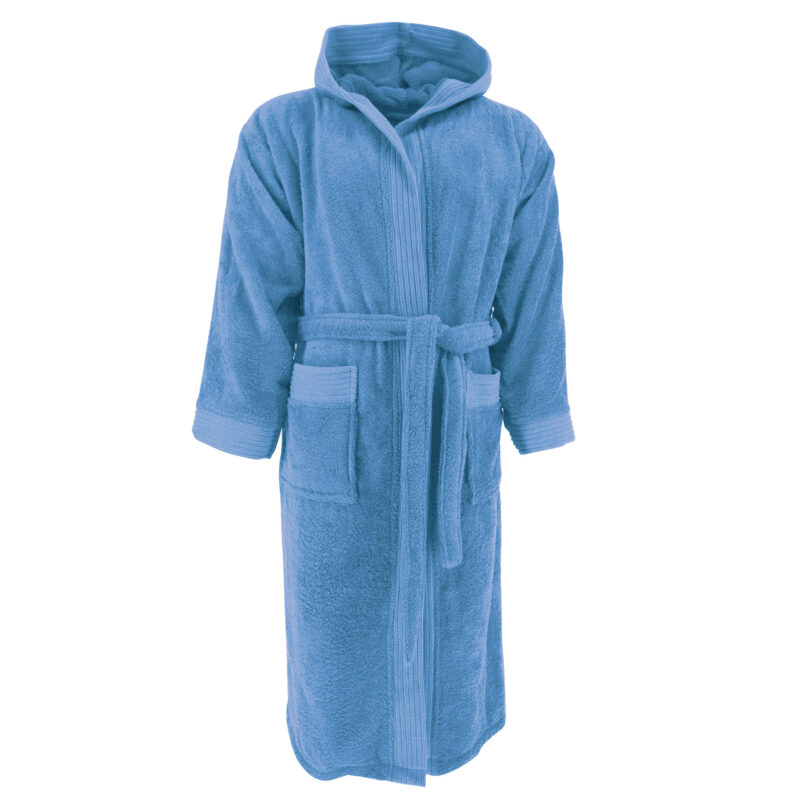 Halat baie adulti cu gluga, Bleu, 2XL/3XL, 100% bumbac