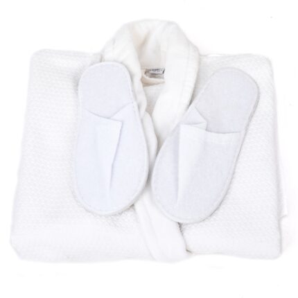 Set Halat de lux hotelier, Ideea Hotel Zone L, model tip fagure, alb, 100% bumbac + Cadou Papuci frotir