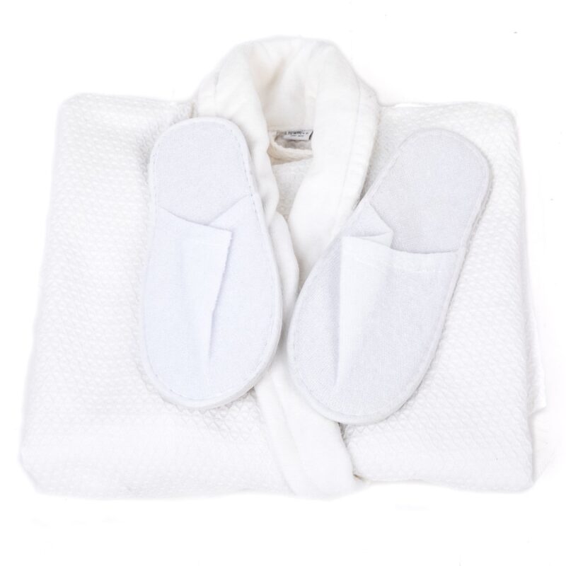 Set Halat de lux hotelier, Ideea Hotel Zone L, model tip fagure, alb, 100% bumbac + Cadou Papuci frotir