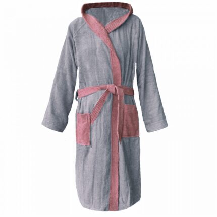 Halat de baie din tesatura Homelevel, 4XL, Gri / Roz, Bumbac organic, 54856.10.34