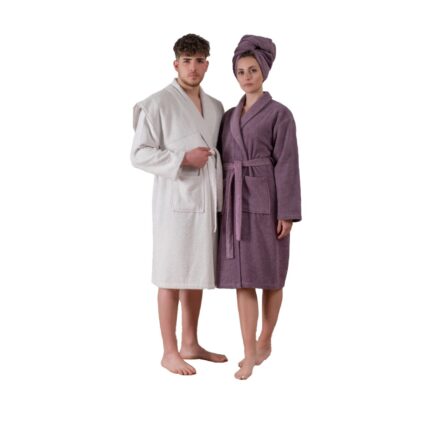 Set matrimonial 6 piese, 2 halate baie, 4 prosoape, bumbac jacquard, Cotton Box, S/M, M/L Camilla Damson/Grey