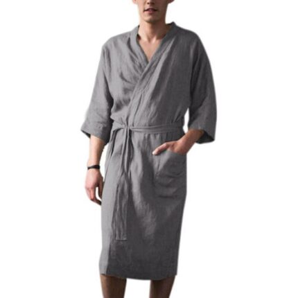 Halat de baie kimono pentru barbati, LLWL, Poliester, Gri, L
