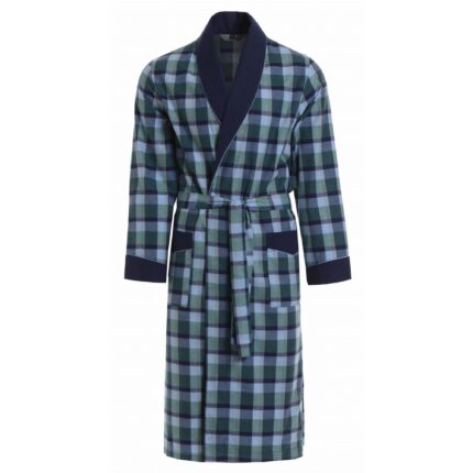 Halat de baie subtire, Revise, Bumbac, In carouri, Albastru/Verde, Masura 3XL