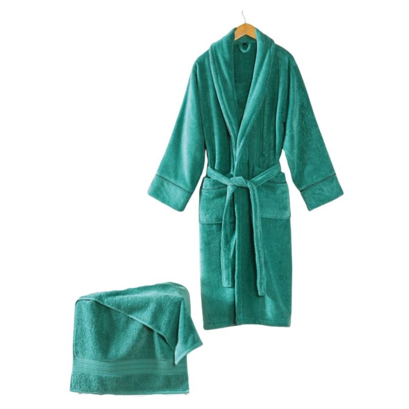 Set Halat de baie si prosop, marime M-L si prosop 50x90cm, bumbac 100%, CottonBox, Exclusive Verde