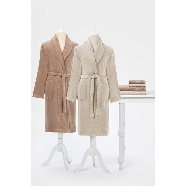 Set halat de baie si 2 prosoape, Ozdilek, Bumbac, Maro, M/L