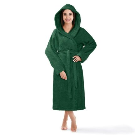 Halat de baie unisex Robin, Spod Igły i Nitki, Bumbac, Cu gluga, Verde, XS