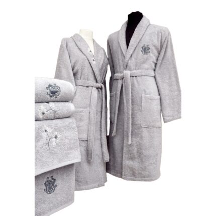 Set halat de baie, KAZEL, Bumbac, 6 piese, ]Gri