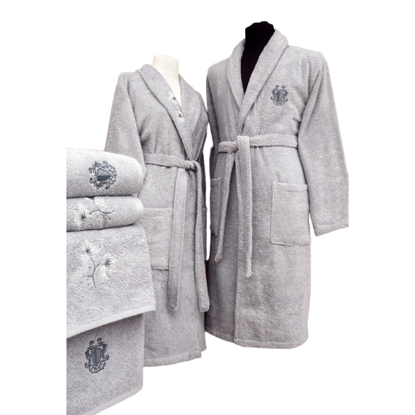 Set halat de baie, KAZEL, Bumbac, 6 piese, ]Gri