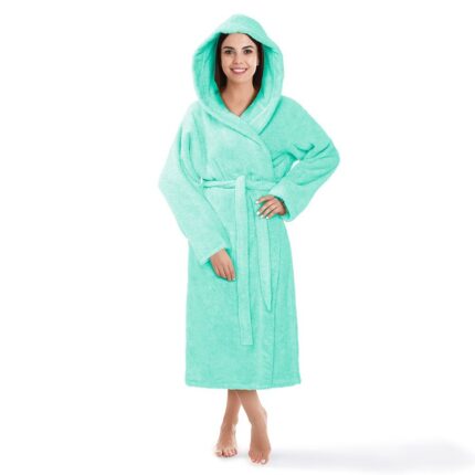 Halat de baie unisex Robin, Spod Igły i Nitki, Bumbac, Cu gluga, Verde menta, XS
