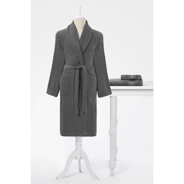 Set halat de baie si 2 prosoape, Ozdilek, Bumbac, Gri, S/M