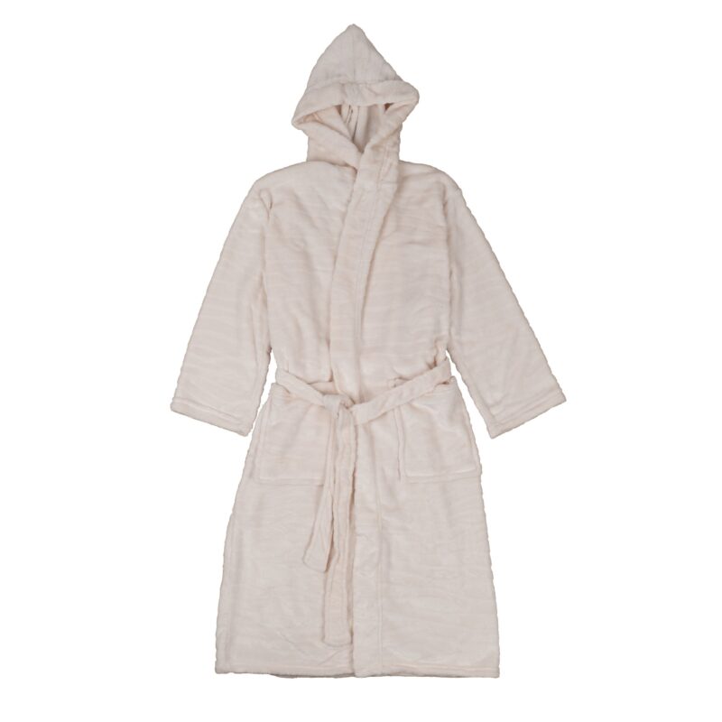 Halat Baie Unisex Edenhome, Material Fleece, Model cu Striatii, Culoare Crem, Marime L