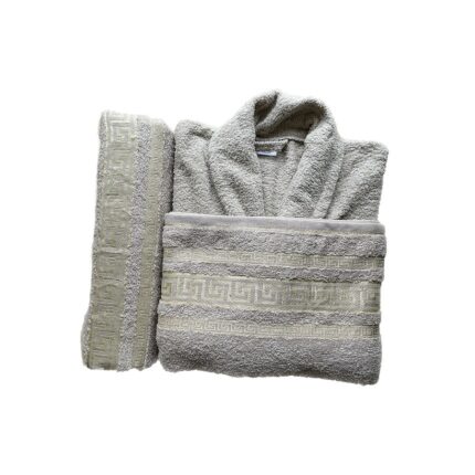 Set halat baie cu 2 prosoape, Melisa, bumbac, crem, marime M