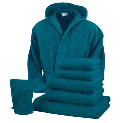 Set baie halat L/XL si 6 prosoape Classic Collection, Turcoaz, 100% bumbac, Terry Selection