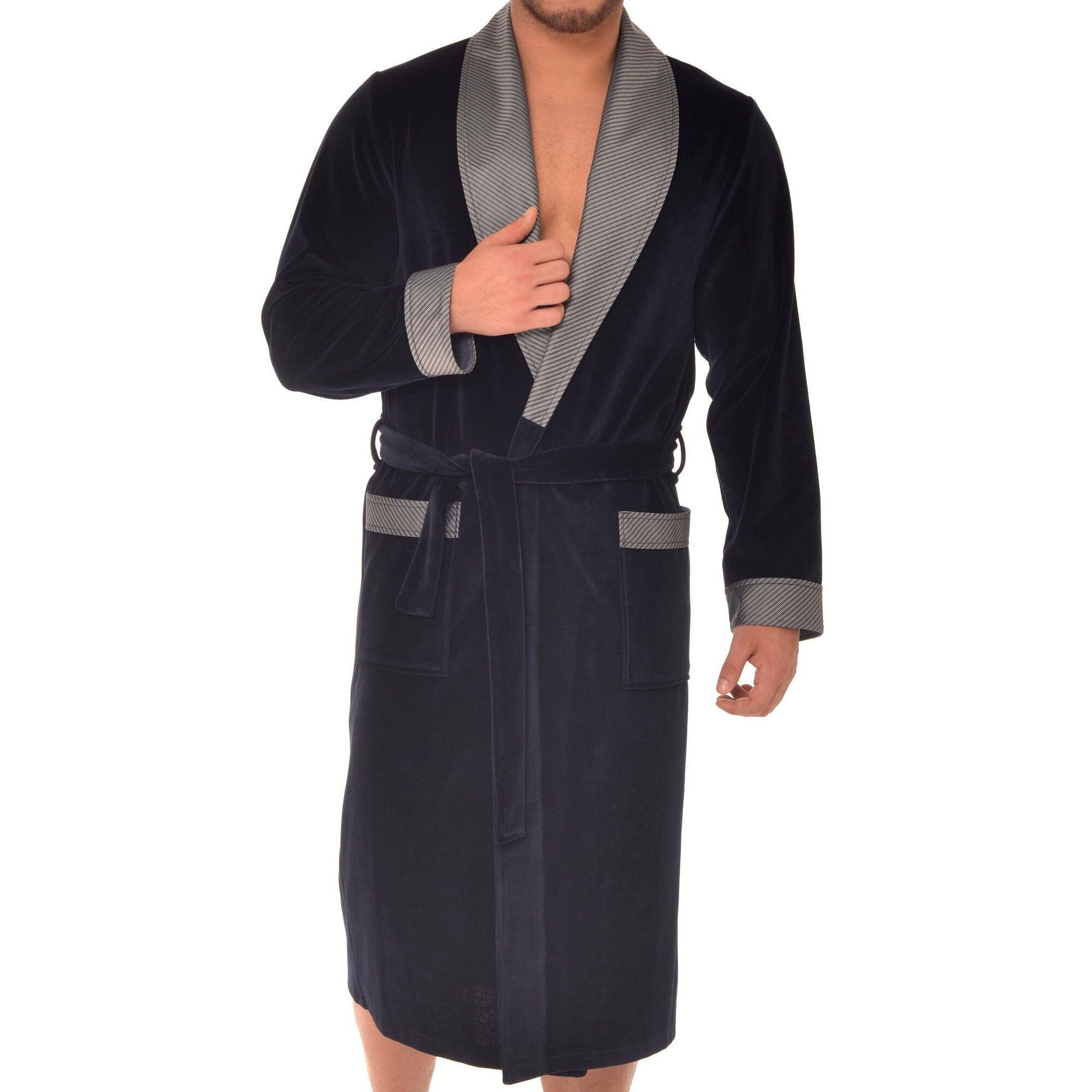 res_5a59dc1f1c10e389fa576ca7b5f3f952 Halat de baie barbatesc, Revise, Velur/Bumbac, Negru, Masura XXXL