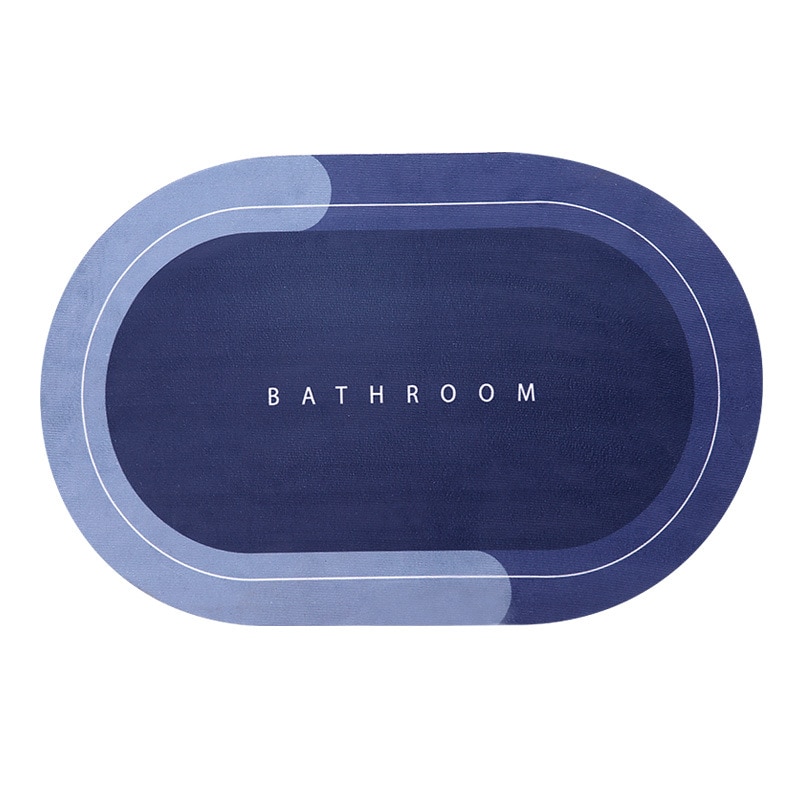Covor Baie Antiderapant MRG M1032, 39 x 57 cm, Oval, Substrat Absorbant, Uscare Rapida, Cauciucat, Albastru