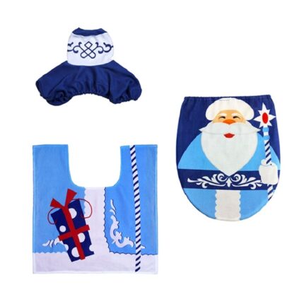 Set 3 covorase pentru baie de Craciun, decor cu gheata si zapada, albastru