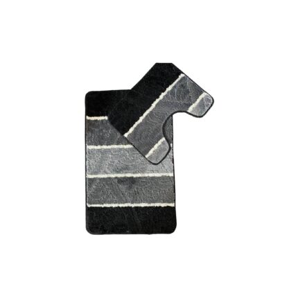 Set 2 covorase baie Basic Standard 16, 50x80cm/40x50cm, antiderapant, polipropilena, gri/negru, model dungi