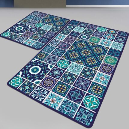 Set 2 Covorase de Baie, Chilai Home, Carres, Multicolor, Microfibra, 60x100 cm