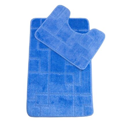 Set 2 covorase baie Basic Standard 09, 50x80cm/40x50cm, antiderapant, polipropilena, albastru ceruleum, model maze