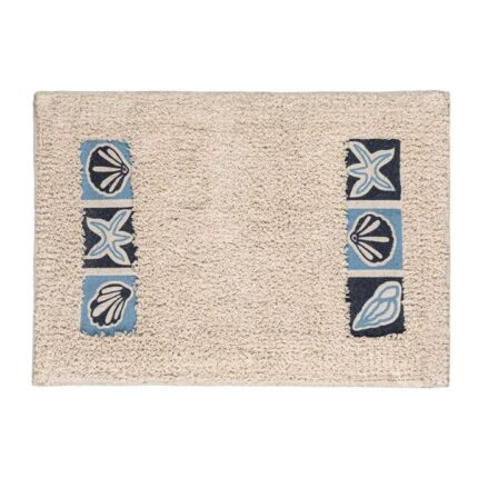 Covoras de Baie Bumbac Bej Cochilii Stele de Mare Albastru 60x40cm