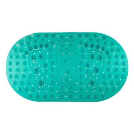 Covoras de baie ISJ1419, Antialunecare, Cu model urme, 68 x 35cm, Turcoaz