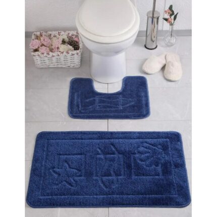 Set 2 covorase baie Maritime 2582 D. Blue, Antiderapant Albastru 60 x 100 / 50 x 60