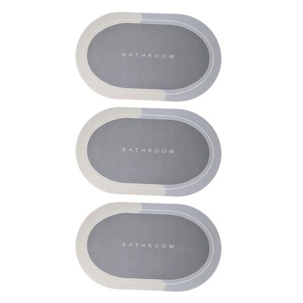 Set 3 x Covorase de Baie Antiderapant SIKS, Model „Bathroom”, Oval, 80 x 47.5 cm, Albastru Deschis/Gri