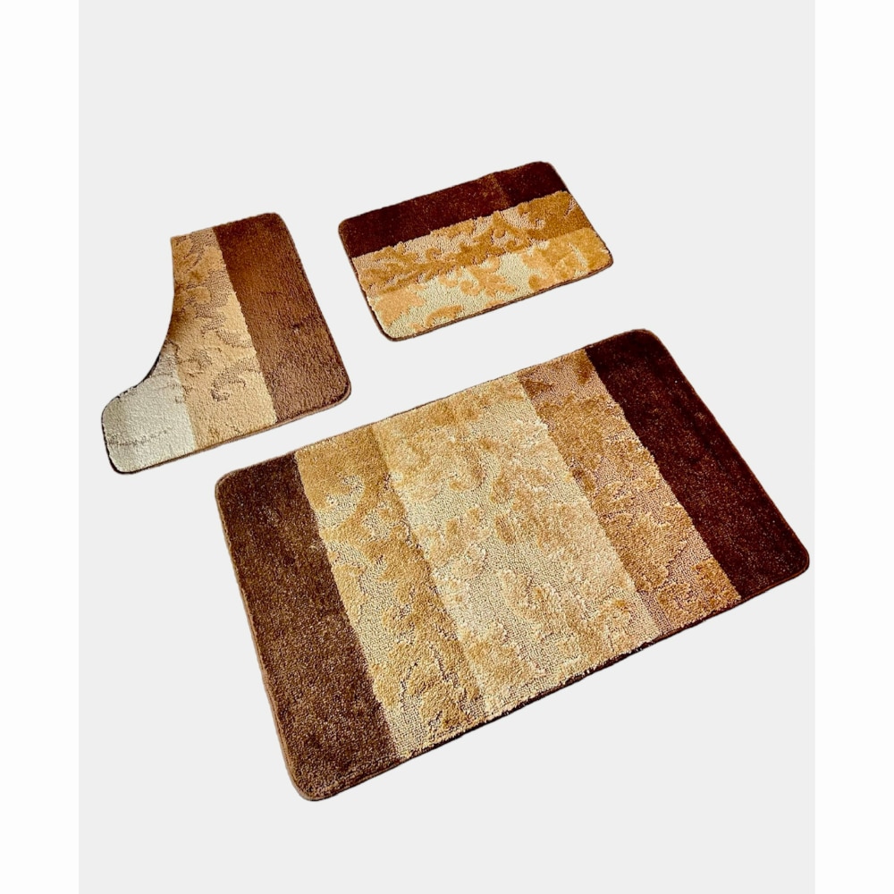res_d35b4b090ef91c423831ad554841a4c2 Set covoras baie 3 piese, polipropilena, 80x50cm, 50x40cm, 40x60cm, Maro/Crem
