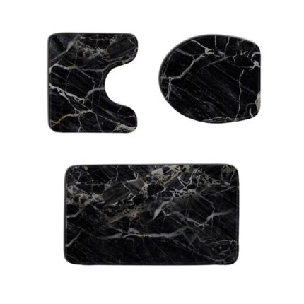 Set 3 covorase baie, Poliester, 75x45cm/45x37.5cm/45x35cm, Negru
