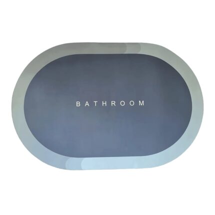 Covor De Baie EDAR, Cu Mesaj "Bathroom", Absorbant, Antiderapant, Material Moale, Curatoare Usoara 90 x 60 cm, Bleu