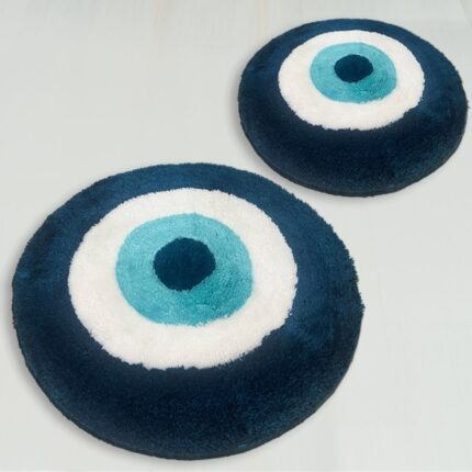 Set 2 covorase baie rotunde, 100% acril, diametru 60 cm si 80 cm, Chilai Home by Alessia, Nazar Turquoise