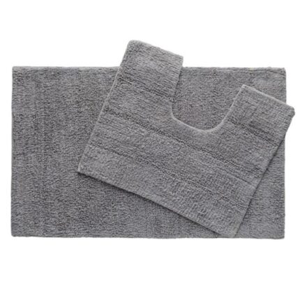 Set covorase de baie din bumbac, cu suprafata antiderapanta, Gri, 2 buc, 80 x 50 / 50 x 40 cm