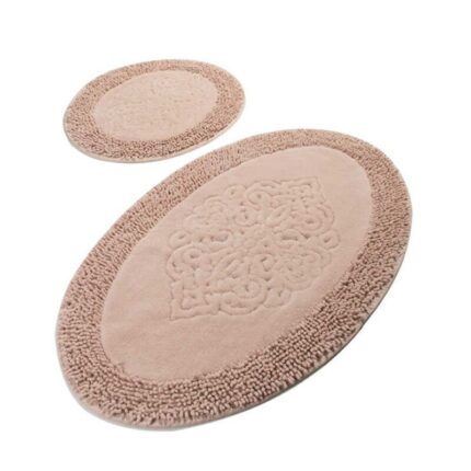 Set 2 Covorase de Baie, Chilai Home, Piante Oval, Roz, Bumbac 100%