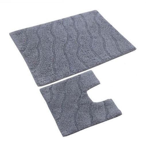 Set de 2 covorase de baie 100% bumbac gri 50x 80 cm + 50x40 cm